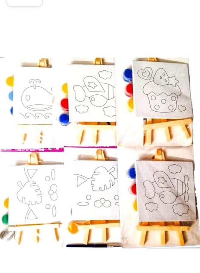 Tera13 TERA 13 Return Gifts for Kids (4 pcs) DIY Samll Painting Kit with Three Colors One Brush for Art & Craft Combo Set Mini Canvas Painting Kit Easel Stand, Painting Canvas Board Random Design - Image 3